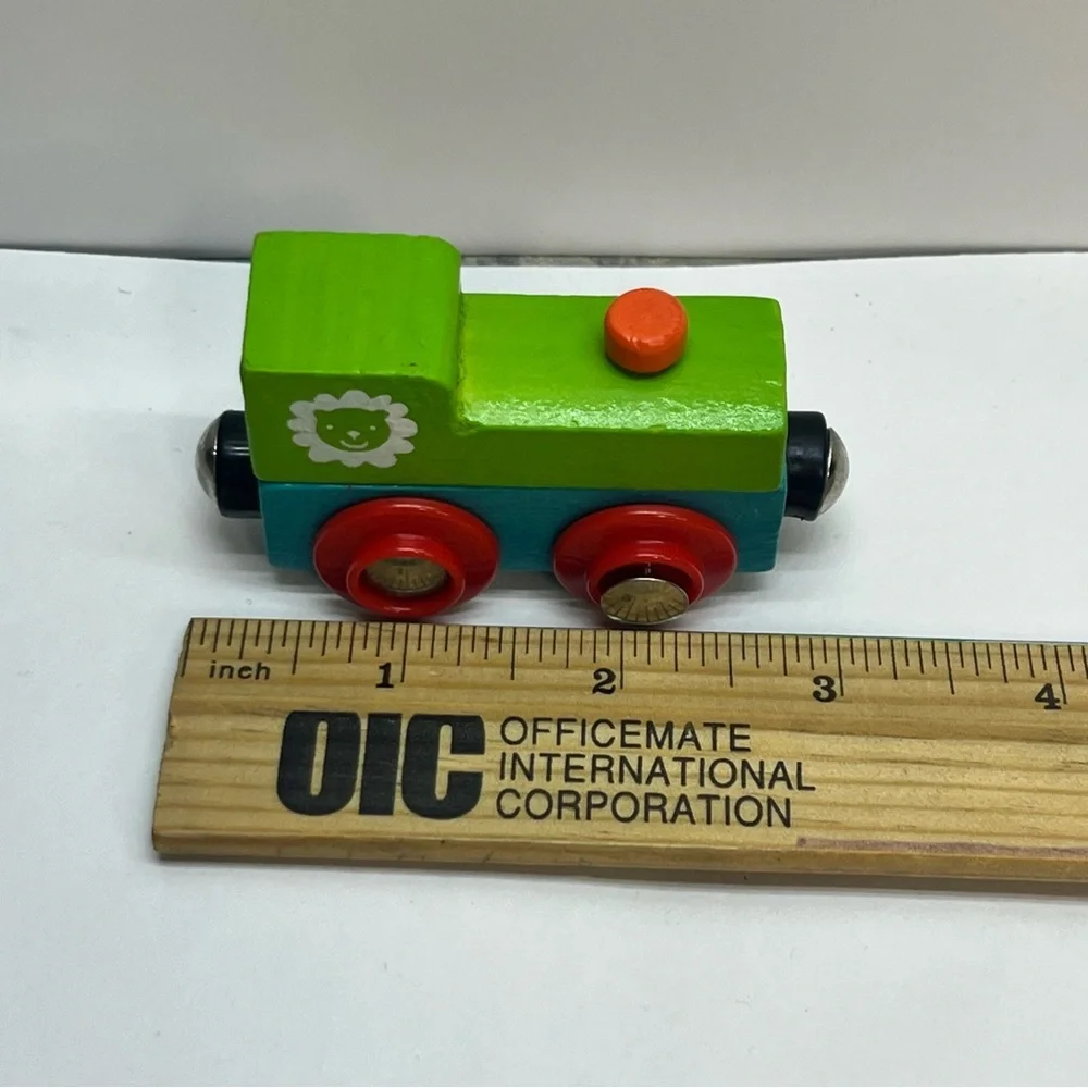 Train magnetic wooden toy train green blue red‎ lion graphic replacement